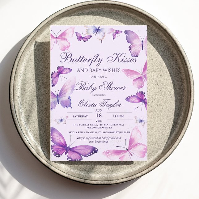 Invitación Elegante Mariposa Chica Baby Shower Morado Rosa In (Subido por el creador)