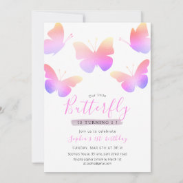 Invitación Elegante mariposa color rosa 1º cumpleaños