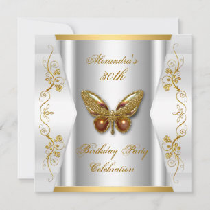 Invitación Elegante mariposa de oro blanco Fiesta de cumpleañ