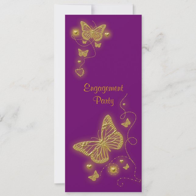 Invitación Elegante mariposa de oro morado (Anverso)