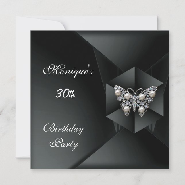 Invitación Elegante mariposa de Pearl Black Jewel 30 cumpleañ (Anverso)