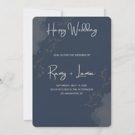 Invitación Elegante Mariposa Dorada de Acuarela Azul Marino