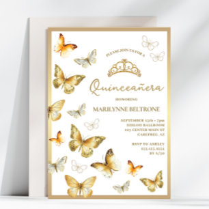 Invitación Elegante mariposa dorada Quinceañera