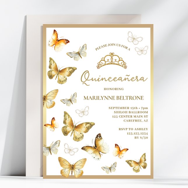 Invitación Elegante mariposa dorada Quinceañera (Subido por el creador)