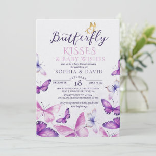 Invitación Elegante Mariposa Fiesta de Bebé Niña 
