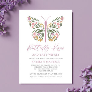 Invitación Elegante mariposa floral besa Baby Shower