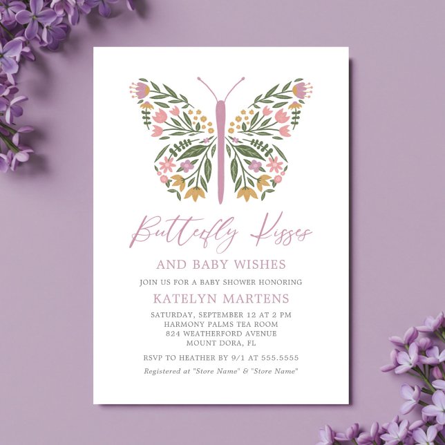Invitación Elegante mariposa floral besa Baby Shower (Subido por el creador)