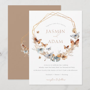 Invitación Elegante Mariposa Floral Dorado Geométrico Boda