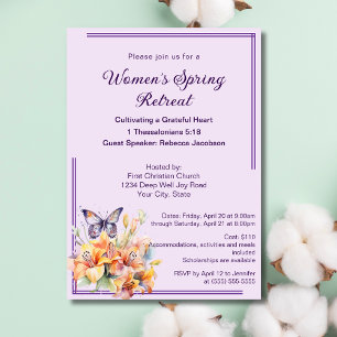 Invitación Elegante Mariposa Floral Retiro de Mujeres de la I