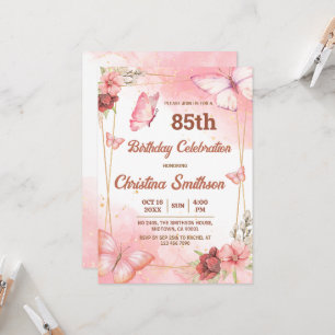 Invitación Elegante mariposa floral rosa lindo 85 cumpleaños