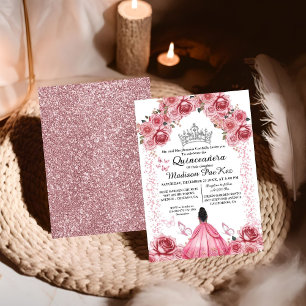 Invitación Elegante mariposa floral rosa Quinceanera