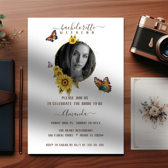 Invitación Elegante mariposa girasoles fin de semana de solte (Subido por el creador)