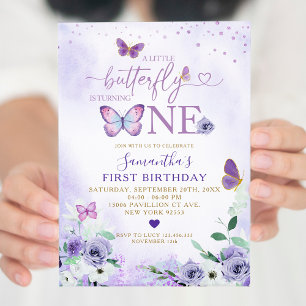 Invitación Elegante mariposa morada cumple un cumpleaños
