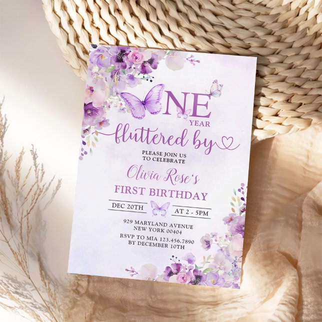 Invitación Elegante mariposa morada Fiesta de cumpleaños (Subido por el creador)