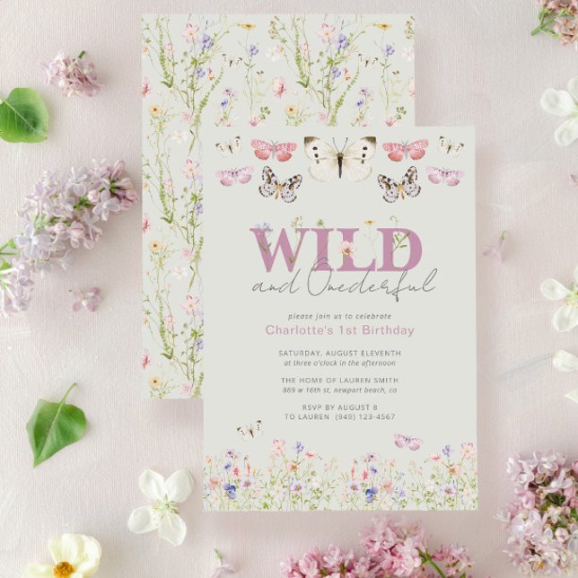 Invitación Elegante mariposas salvajes y maravillosas cumplea (Easily personalize this sweet baby shower invitation with your unique details)