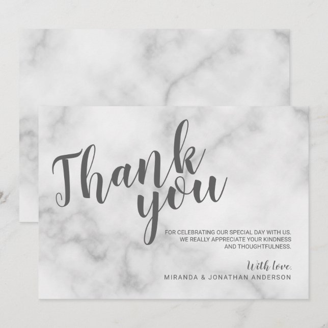 Invitación Elegante Mármol Blanco Agradecimiento de Boda (Anverso / Reverso)