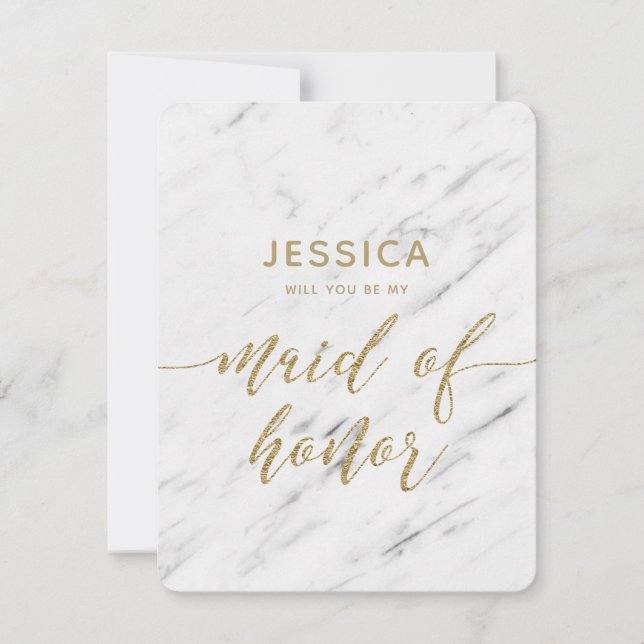 Invitación Elegante Mármol Blanco serás mi empleada de honor (Anverso)