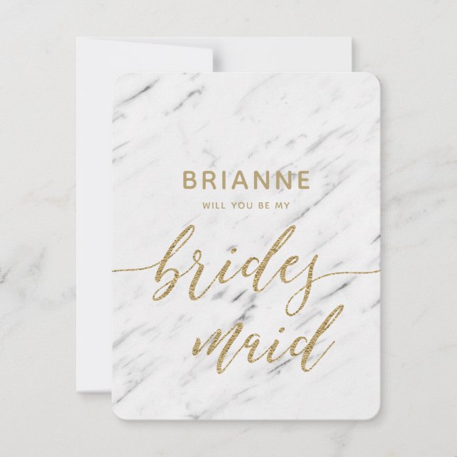 Invitación Elegante Mármol Blanco Y Oro Serán Novias (Anverso)