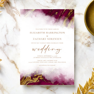 Invitación Elegante Mármol Burgundy Rojo Boda de Oro