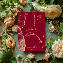 Invitación Elegante mármol burgundy y dorado pálido para salv