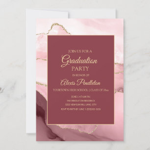 Invitación Elegante mármol de ágata rosa y oro Graduación 5"X
