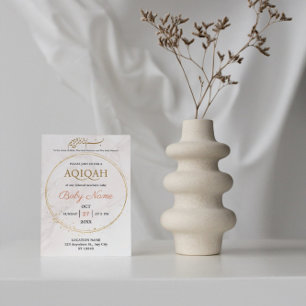 Invitación Elegante Mármol de Oro Crema Niño o Niña Aqiqah