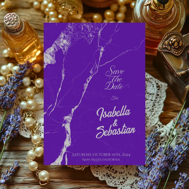 Invitación Elegante Mármol de Plata Púrpura Salvar la maleza  (Subido por el creador)