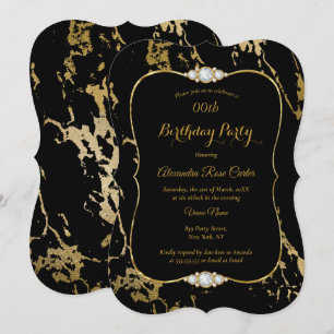 Invitación Elegante Mármol Dorado Fiesta de Cumpleaños con Di