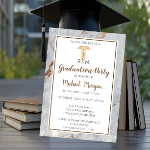Invitación Elegante Mármol Dorado Fiesta de Graduación de Enf