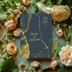 Invitación Elegante mármol gris y dorado Save the Date modern