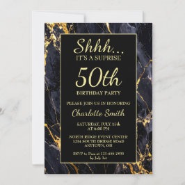Invitación Elegante Mármol Negro y Oro 50 cumpleaños