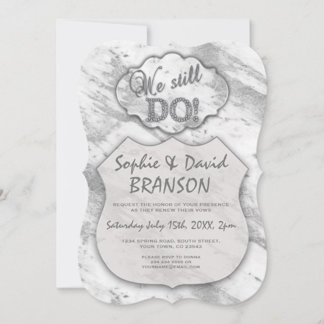 Invitación Elegante Mármol plateado Seguimos renovando los vo (Anverso)