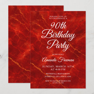 Invitación Elegante Mármol Rojo 90 cumpleaños