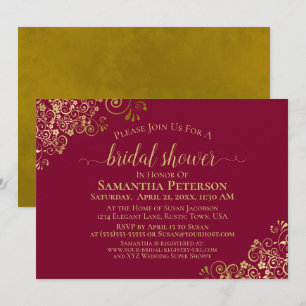 Invitación Elegante Maroon & Gold Lace Frills Bridal Shower