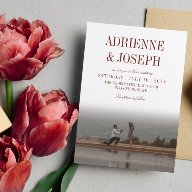 Invitación Elegante Maroon Text 2 in 1 Photo Boda (Subido por el creador)