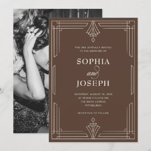 Invitación Elegante Marrón Atemporal Boda de Fotos