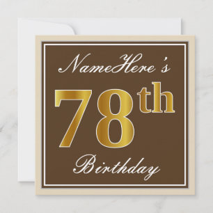 Invitación Elegante, Marrón, Dorado Falso Cumpleaños 78 + Nom