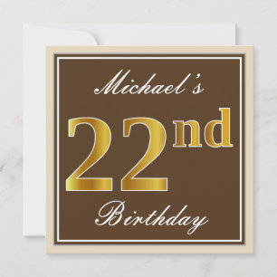 Invitación Elegante, marrón, falso oro 22 cumpleaños + nombre
