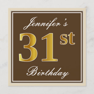 Invitación Elegante, marrón, falso oro 31 cumpleaños + nombre