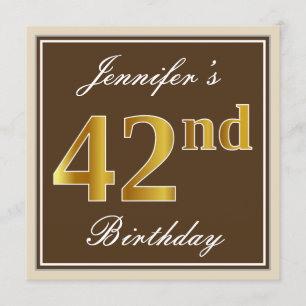 Invitación Elegante, marrón, falso oro 42 cumpleaños + nombre