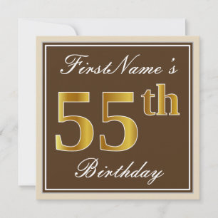 Invitación Elegante, marrón, falso oro 55 cumpleaños + nombre