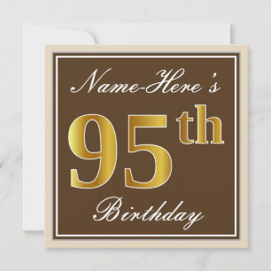 Invitación Elegante, marrón, falso oro 95 cumpleaños + nombre