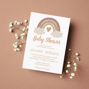 Invitación elegante marrón lindo arco iris corazón bebé