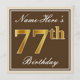 Invitación Elegante, marrón, oro falso 77 cumpleaños + nombre