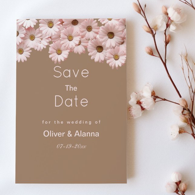 Invitación Elegante marrón rosa marrón marrón marrón floral G (Elegant pink brown daisies floral Save The Date)