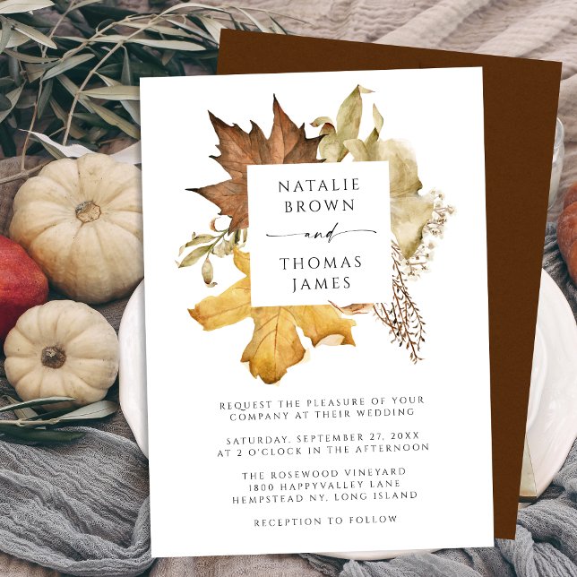 Invitación Elegante marrón rústico otoño deja la boda de otoñ (Subido por el creador)