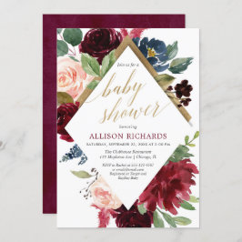 Invitación Elegante marsala de oro burgundy ducha bebé rosa