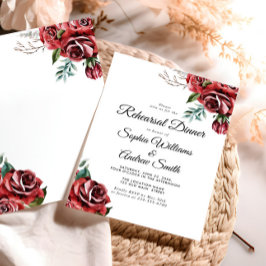 Invitación Elegante Marsala Rojo Rosa Rústico Boda Diner