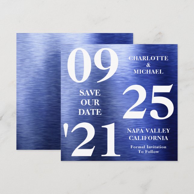 Invitación Elegante Martillo Metálico Azul Moderno Ahorra La  (Anverso / Reverso)