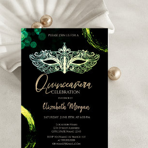 Invitación Elegante Máscara, Chic Quinceañera de Máscara